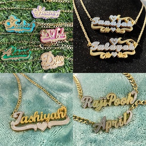 <span class=keywords><strong>Figaro</strong></span>-cadena de eslabones con textura de Color dorado, Collar personalizado de dos tonos con letras de Hip Hop, brazalete curvo con nombre personalizado en 3d - Product Image 3