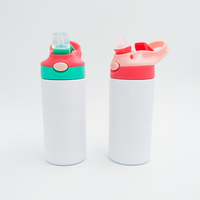 Topjlh Vente en gros Bouteille isotherme personnalisée 12oz pour enfants en acier inoxydable avec paille en silicone, impression de logo photo personnalisée en gros