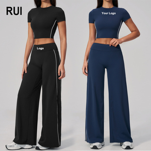 RUIQUWIN OEM 2026 Conjunto de Yoga Sólido de Tallas Grandes para Mujer, 2 Piezas: Pantalones Cortos Ajustados de Cintura Alta y Camiseta Deportiva de Spandex/Nylon para Gimnasio - Product Image 1