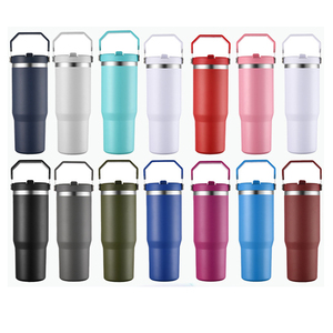 Gobelet isotherme en acier inoxydable K143 de 30 oz et 20 oz, anti-fuite, avec poignée, couvercle torsadé et paille rabattable pour le camping - Product Image 3