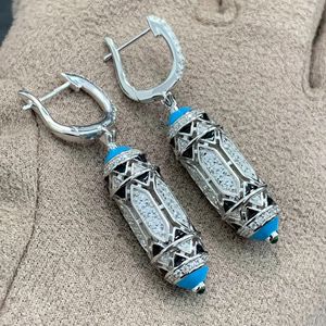 Orecchini in Argento Sterling 925 con Smalto Blu Turchese di Lusso, Design Personalizzato, Gioielli Raffinati in Stile Art Déco - Product Image 3