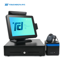 TouchDisplays 15 pouces tout en un ordinateur de bureau Android Linux paiement par carte de crédit machine pos avec double écran