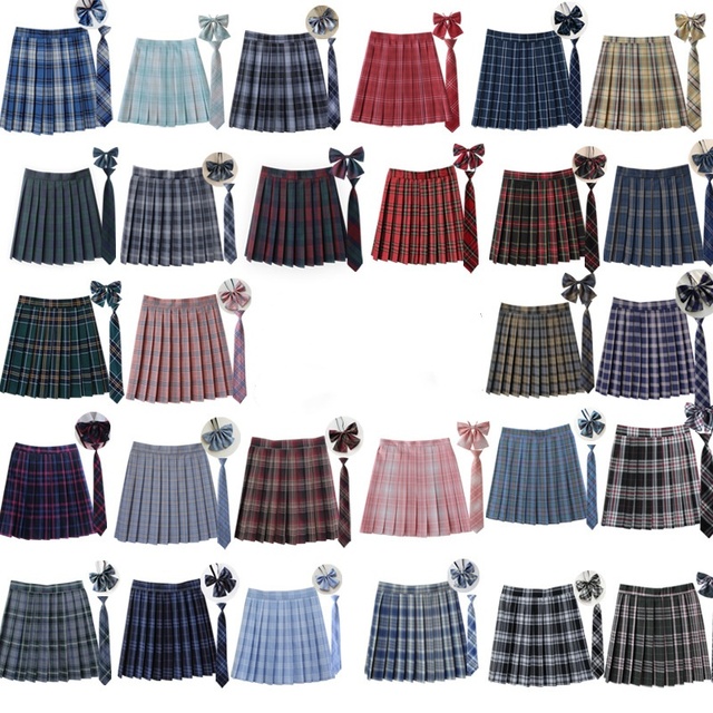 Women Summer Plaid Pleated Skirt With Necktie Bowtie Korean Jk Skirt Uniform Japanese School Preppy a Line Mini Skirts