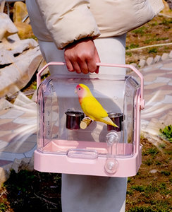 Cage à oiseaux carrée multifonctionnelle portable et anti-éclaboussures pour le transport, cage transparente pour perruches d'intérieur, construction en métal PET - Product Image 4