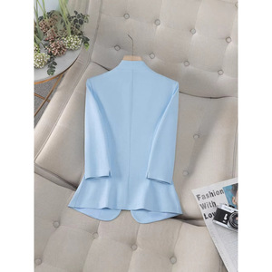 Blue Three Quarter Sleeve Blazer Women Professional Casual Spring Summer Autumn Fashionable Top Anti Wrinkle Worsted Fabric - Product Image 3