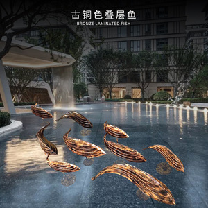 Escultura de Pez en Capas de Bronce, Adorno Flotante para Jardín Exterior, Decoración Abstracta con Forma de Animal para Estanque - Product Image 4