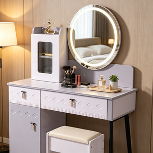 Modern Makeup Vanity <b>With</b> Lighted <b>Mirror</b> Storage <b>Drawers</b> Bedroom <b>Dressing</b> <b>Table</b> <b>With</b> Stool - Product Image 3
