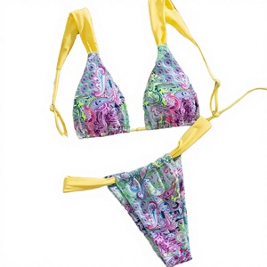 Factory Wholesale Eco-Friendly Retro Animal/Solid Pattern <b>Bikini</b> Sexy <b>Triangle</b> Swimsuit 2 Piece <b>Set</b> with Waist Logo for Women - Product Image 3