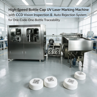 Machine de marquage laser UV haute vitesse pour bouchons de bouteilles avec inspection par vision CCD et rejet automatique |    Traceabilité un code, une bouteille