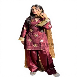 Salwar Kameez de créateur en soie Georgette à manches longues, motif Dori traditionnel indien moderne, style culturel punjabi, avec perles - Product Image 1