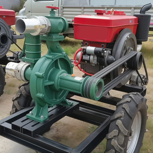<b>Green</b> Diesel Driven Agricultural Irrigation <b>Pump</b> with Wheels and Red Engine Housing - Product Image 1