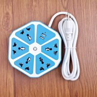 Multiprise universelle hexagonale colorée avec 5 prises CA et ports USB, rallonge multi-longueurs avec protection contre les surtensions
