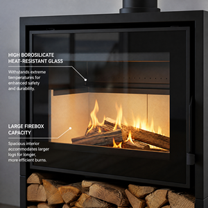 Stufa a Legna Moderna <span class=keywords><strong>da</strong></span> Interno in Acciaio al Carbonio, Efficienza Elevata 78,5%, Caminetto Autoportante per Riscaldamento Domestico - Product Image 3