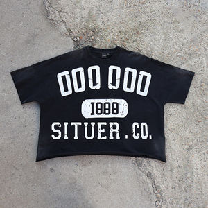 TKAN 3 Oversized Boxy Fit Cropped Washed T-Shirt 100% Cotton Streetwear <b>Graphic</b> <b>Tees</b> for Men Custom Printing <b>Vintage</b> Style - Product Image 1