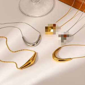 Joyería 18K chapado en oro geométrico gran lágrima gota en forma de U collar de acero inoxidable grueso gota de agua colgante collar - Product Image 3