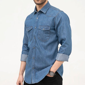 Chemise en jean foncé pour homme, manches longues, décontractée, avec deux poches poitrine, col rabattu, 100 % coton - Product Image 1