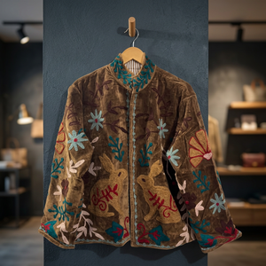 Wholesale Handmade Velvet Rabbit Embroidered <b>Jacket</b> <b>Women</b> Boho Winter Short Coat Cute Animal Floral Motif <b>Vintage</b> Ethnic Casual - Product Image 3