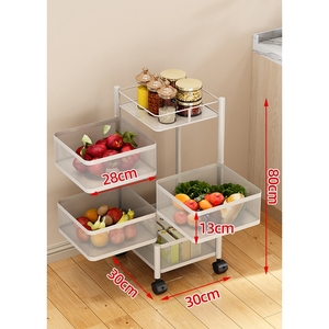 Nieuw Product Opslag 4 Tier Vierkante Plank Keuken Fruit En Groente Rek Vierkante Roterende Trolley - Product Image 3