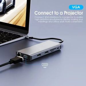 Type-C ドッキングステーション 2.0 VGA ミラーリング用デュアル外部ディスプレイ 12-in-1 機能 ギガビットイーサネットポート USB ストック - Product Image 3