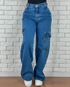 <span class=keywords><strong>Jeans</strong></span> Cargo Larghi da <span class=keywords><strong>Donna</strong></span> all'Ingrosso, a Vita Alta, Multitasche, Gamba Larga in Denim - Product Image 5