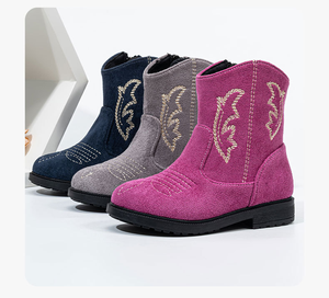 Botas Personalizadas para Niños, Nuevas Botas Vaqueras Retro de Gamuza, Botas de Media Pantorrilla con Punta Puntiaguda y Bordado para Niña - Product Image 2