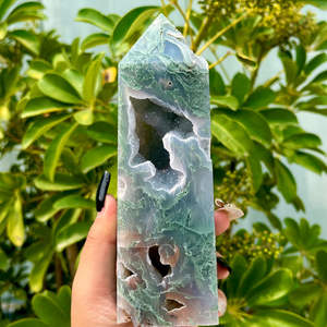 Punta de Ágata Musgosa Natural al por Mayor a Precio de Fábrica, Torre de Piedra de Cristal Druzy para Decoración y Regalo - Product Image 6