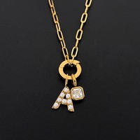 Collier en acier inoxydable eManco, chaîne trombone, zircon pavé, lettre A, cristal carré, breloques détachables OT Ring