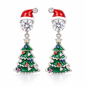 Orecchini pendenti con Babbo Natale e albero di Natale per donna, gioielli smaltati, regalo per le feste - Product Image 1