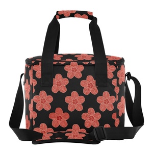 Sac isotherme de pique-nique et de voyage rétro de la collection ALOHA, motif hau rouge hawaïen, grand sac fourre-tout isotherme à fleurs avec sangles - Product Image 2