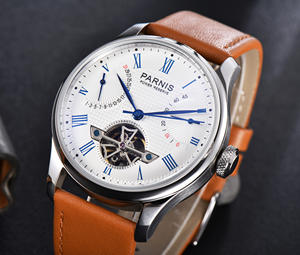 <span class=keywords><strong>Parnis</strong></span>-Reloj mecánico automático para hombre, esqueleto de 43mm, caja plateada, correa de cuero de 22mm, reserva de energía, Tourbillon, esfera analógica - Product Image 4