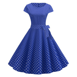 Drop Ship <span class=keywords><strong>Rouge</strong></span> Rose Polka Dot Vintage Summer Dresses <span class=keywords><strong>Femme</strong></span> 2023 New Short Sleeve Midi Party Sundress <span class=keywords><strong>A</strong></span>-Line Vestidos Femininos - Product Image 1