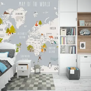 Китайская фабрика поставляет мультяшную карту мира украшение дома настенный стикер 3d европейские роскошные обои