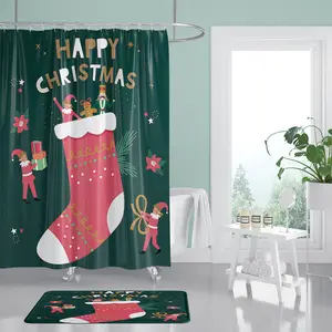 Modern Simple Christmas Collection Polyester Waterproof and Mildew-Resistant Shower Curtain Stocked for Home Use