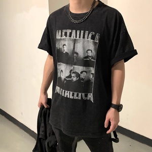 <span class=keywords><strong>Camiseta</strong></span> Vintage con Estampado de Banda de Rock, Estilo Oversize, Algodón Grueso, Streetwear Retro, Estampado Musical, Casual, Manga Corta - Product Image 3