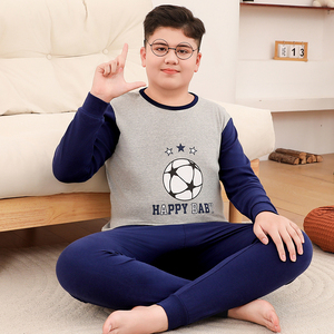 Hiver Fat Boys Girls Kids Soft Comfortable 100% Cotton Pajamas Breathable Cartoon Pattern 2-Piece Teenager Thermal Underwear - Product Image 1