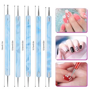 Kit de 19 pinceaux à ongles en acrylique bleu clair avec 5 stylos à points et brosse anti-poussière pour salon de manucure - Product Image 5