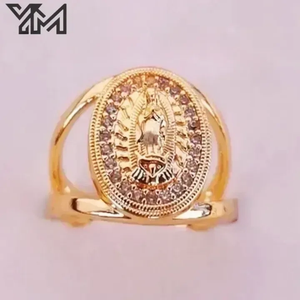 Bague ovale YM Hip Hop Guadalupe plaquée or avec zircon CZ incrusté, cadeau religieux pour elle - Product Image 1