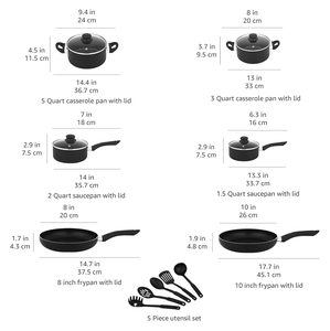 Ensemble de casseroles en céramique antiadhésives modernes, 15 pièces, avec poignées en bakélite et couvercles en verre, pour cuisinières à gaz et à induction - Product Image 2