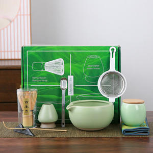 Tazón de té de cerámica japonés hecho a mano, Juego de cepillos de bambú, REGALOS FESTIVOS para <span class=keywords><strong>amigos</strong></span> y familiares, Kit de té Matcha para uso en el hogar y la Oficina, 9 Uds. - Product Image 1