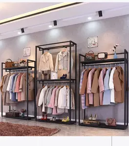 Roupa De Aço Inoxidável Personalizada Display Stand Teto Cabide Loja De Roupas De Titânio Haste De Montagem De Pano Destacável Display Rack