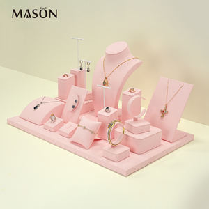 Vitrine à bijoux en microfibre suédée Mason, présentoir professionnel pour bijoux, présentoir à bijoux en velours rose, comptoir, vitrine - Product Image 2