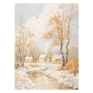 Pintura al óleo de sol cálido y primera nieve, 120x160cm, estilo impresionista, pintado a mano, arte moderno para pared de sala de estar - Product Image 5