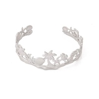 Brazalete Abierto de Acero Inoxidable Chapado en Oro PVD de 18K, Brazalete Hueco con Diseño de Playa, Palmera, Estrella de Mar, Concha, Caballito de Mar y Delfín