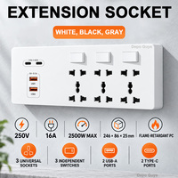Multiprise murale multifonctionnelle à 15 prises avec ports USB-C 65W à charge rapide, panneau adaptateur IP54 pour cuisine