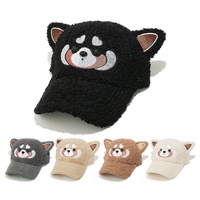 Gorra de Béisbol de Felpa para Niños, Linda Gorra Trucker con Orejas de Panda Rojo, Bordado de Dibujos Animados, Forro Polar Cálido para Invierno, Ajustable