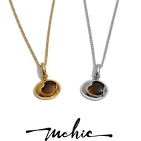 Collar con Colgante de Piedra Ojo de Tigre de Acero Inoxidable XY 3302, Joyería de Moda con Piedra Natural Ovalada para Venta al Por Mayor