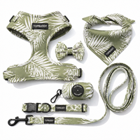 Ensemble de 6 pièces pour animaux de compagnie à motif botanique personnalisé, avec logo sur mesure, comprenant harnais, laisse, collier, bandana, nœud papillon et porte-sac à déjections canines