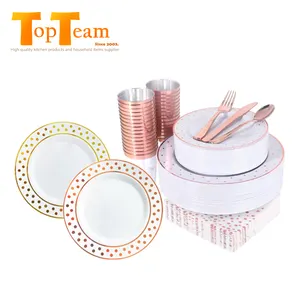 Party Plastic Plates Napkins Plate And Napkin For Event Set Of Plastic Plates With Cutlery And Cups Rose Gold Dot Party Tableware And Napkins Sets