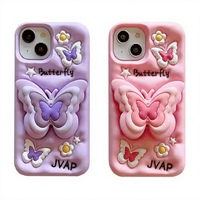 Belle 3d mignon dessin animé papillon support de support pliant étui de téléphone antichoc en Silicone souple pour Iphone 16 Pro Max 15 Plus 14 13