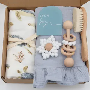2023 New Spring Baby Bamboo Cotton Muslin Swaddles Newborn Set Infant wrap Muslin Swaddle Blanket Gift Box set